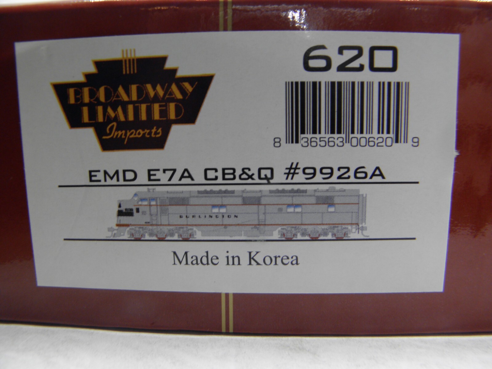 BROADWAY LIMTED 620 -EMD E7A BURLINGTON CB&O #9926A ~DC-DCC & SOUND HO SCALE NEW