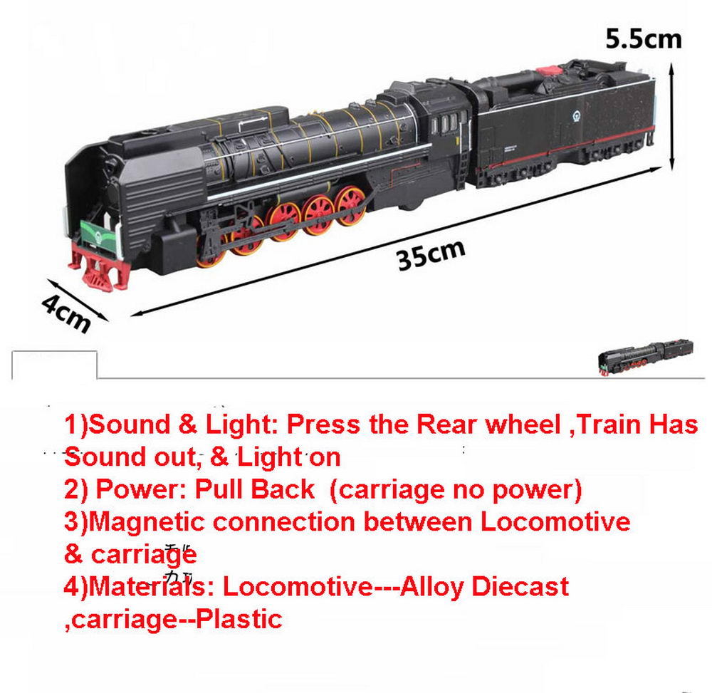 HO Scale 1/87 Diecast Train Locomotive & Carriage Pull Back with Sound Light