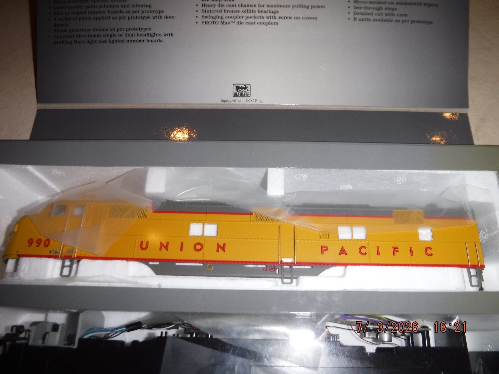 WALTHERS PROTO 2000 UNION PACIFIC E7A LOCOMOTIVE #990 (A-UNIT) w/MARS LIGHT NOS!