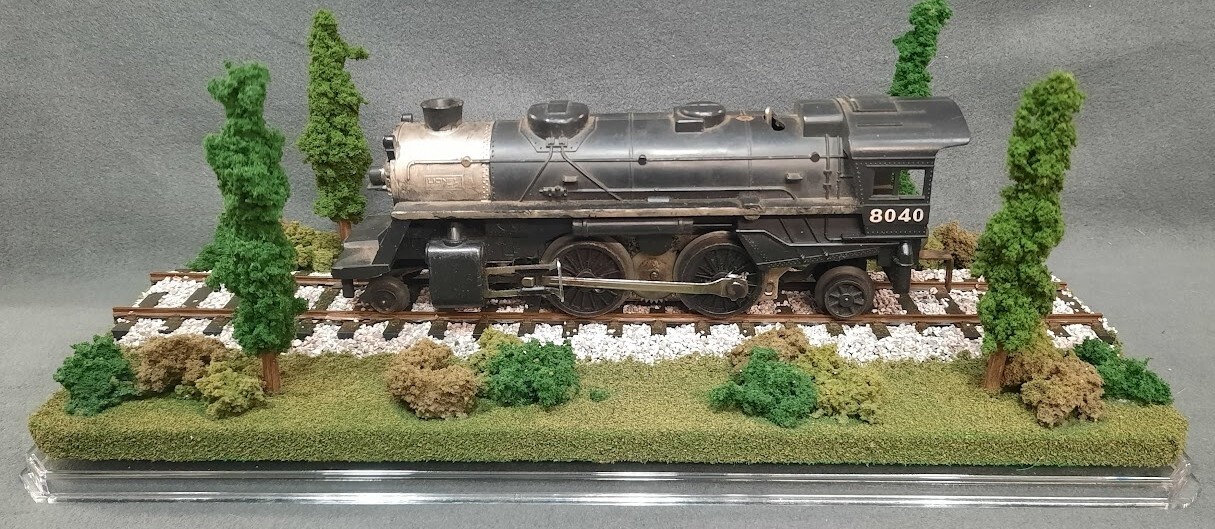 O SCALE – 16″ SINGLE TRACK- “SUMMER SCENE” DISPLAY CASE- FOR ANY O SCALE TRAINS