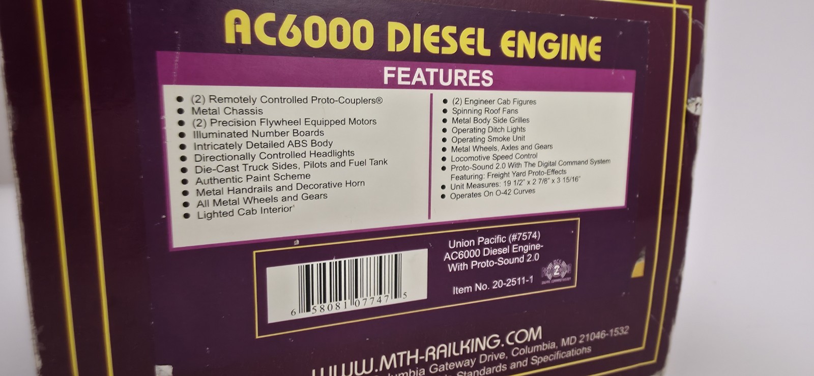 MTH Premier 20-2511-1 Union Pacific Ac6000 #7574 (Ps2) (Please read desrciption)