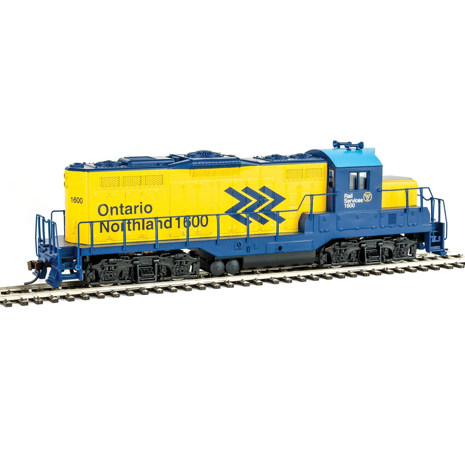 EMD GP9M Standard DC Ontario Northland #1600 (Yellow Blue Chevrons Logo) 931-456