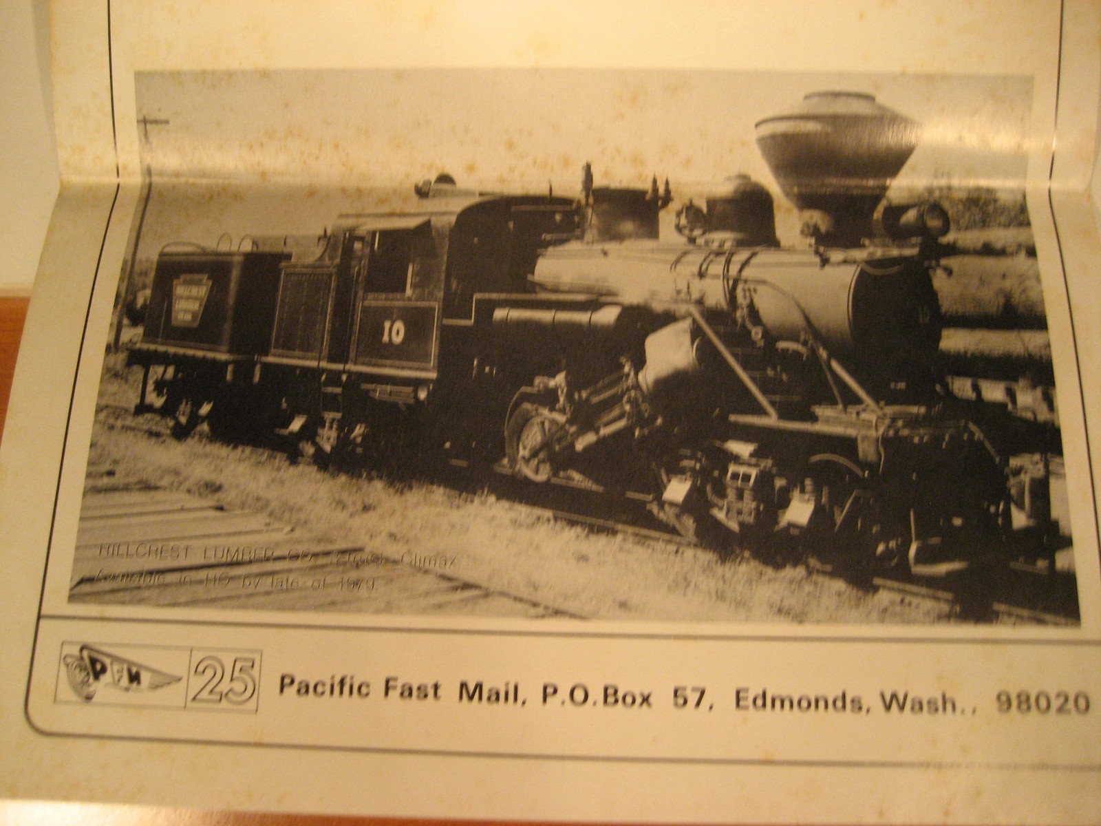 Pacific Fast Mail/United Mich. Cal. Lumber Co. Shay #2 w/ box, foam, & 1-page ad
