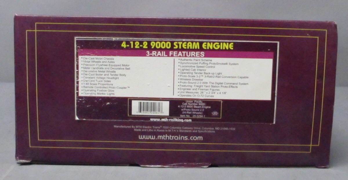 MTH 20-3294-1 UP 4-12-2 9000 Steam Engine & Tender #9010 w PS2 (Hi-Rail Wheels)