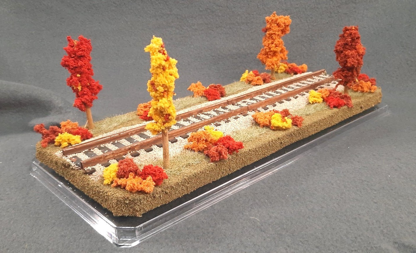 S SCALE 13″ SINGLE TRACK DISPLAY CASE- “FALL FOILAGE SCENE”-FOR ANY S TRAINS