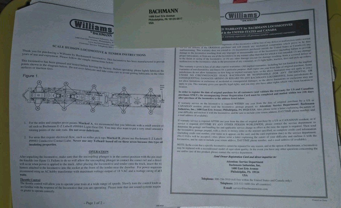 Williams Scale Hudson New Jersey Central Engine Compat. w/ MTH Lionel Nice N.I.B