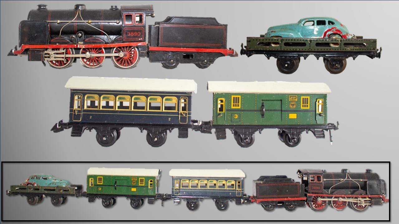 Vintage (c.1925-1930) Bing 0-gauge #3890 0-6-0 Passenger Train Set