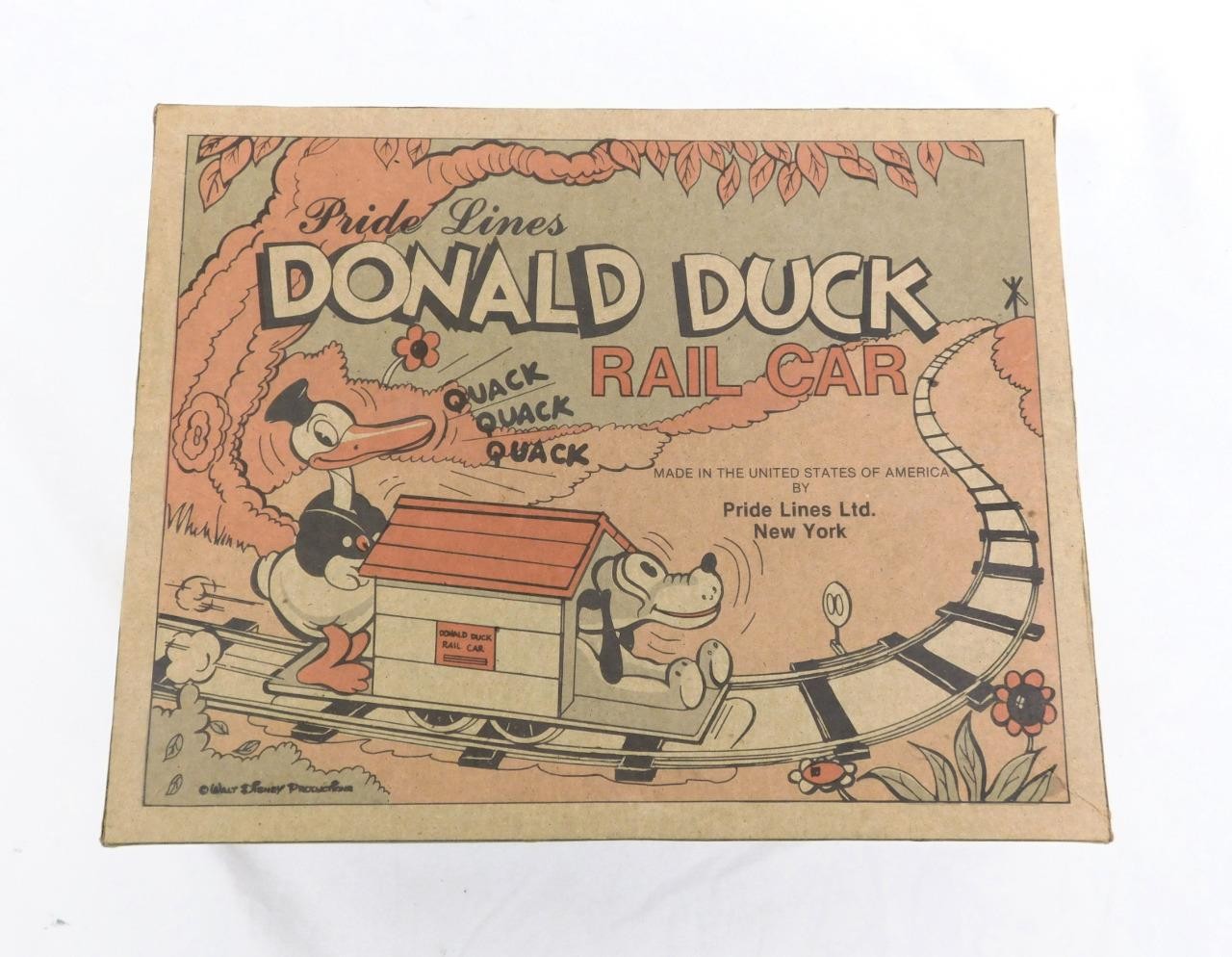 Pride Lines 1107 Donald Duck & Pluto Hand Car Quacks! Runs Disney O gauge Boxed