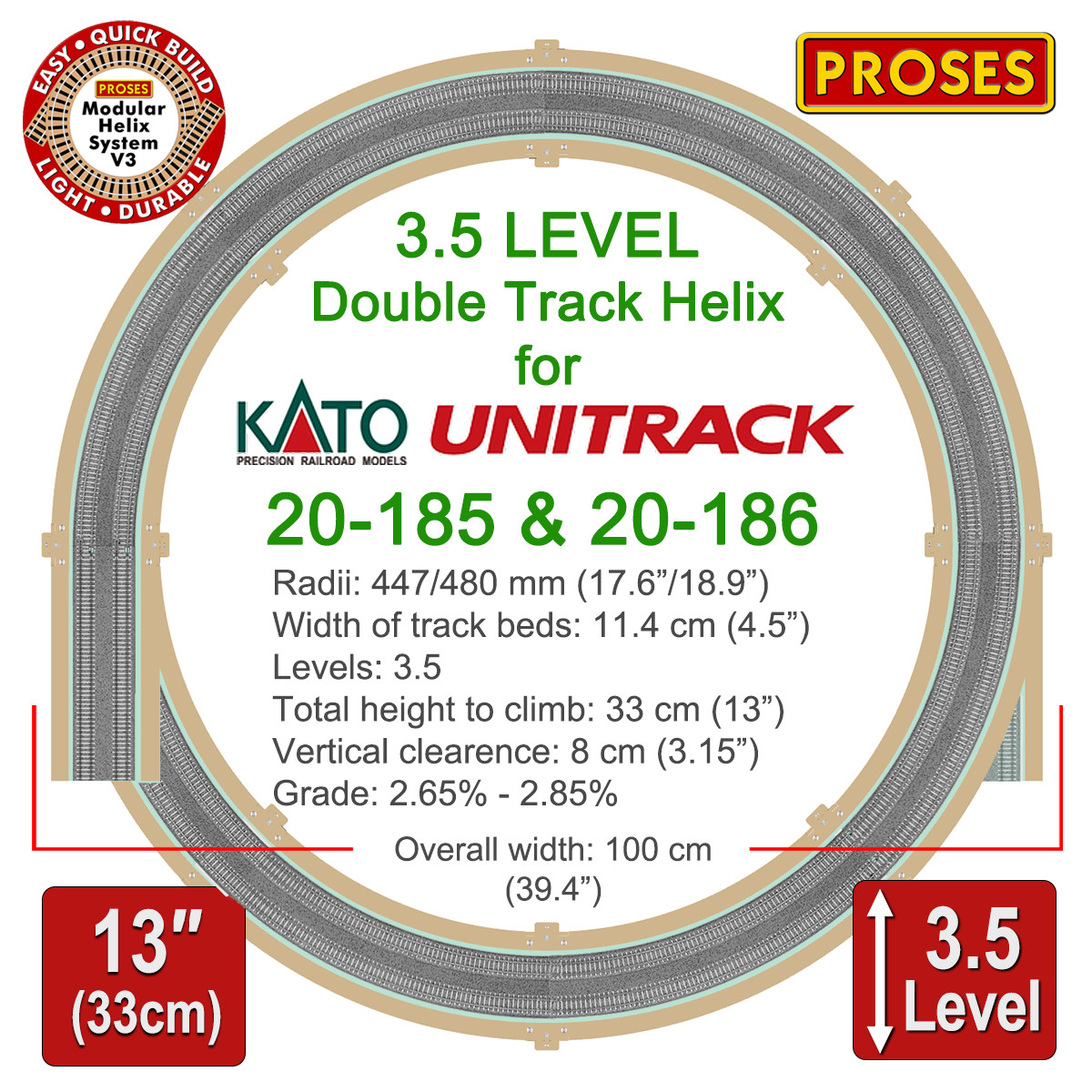 N Helix For KATO 20-185 Double Track R:447/480mm or Similar – Height: 33cm/13″