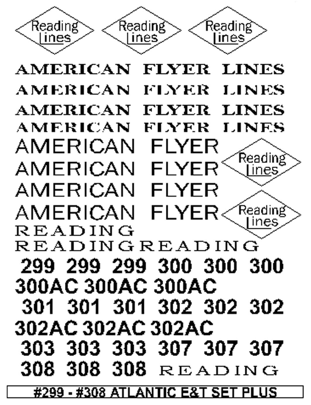 AMERICAN FLYER 4-4-2 ATLANTIC #299-#308 “WHITE” Decal Set Plus