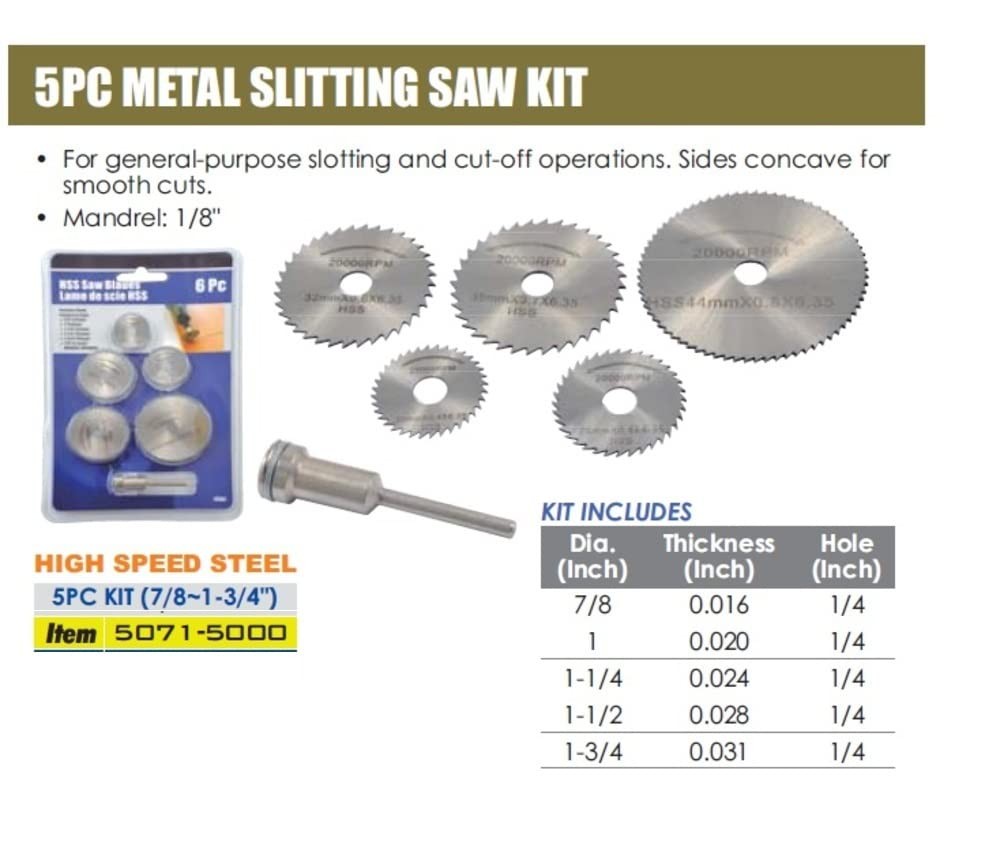 6 PCS 50715000 High Speed Steel Slitting Saw Set Industrial Machining Tools