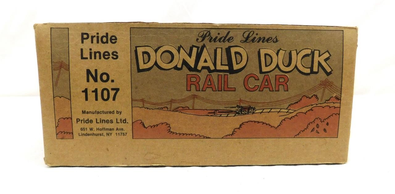 Pride Lines 1107 Donald Duck & Pluto Hand Car Quacks! Runs Disney O gauge Boxed