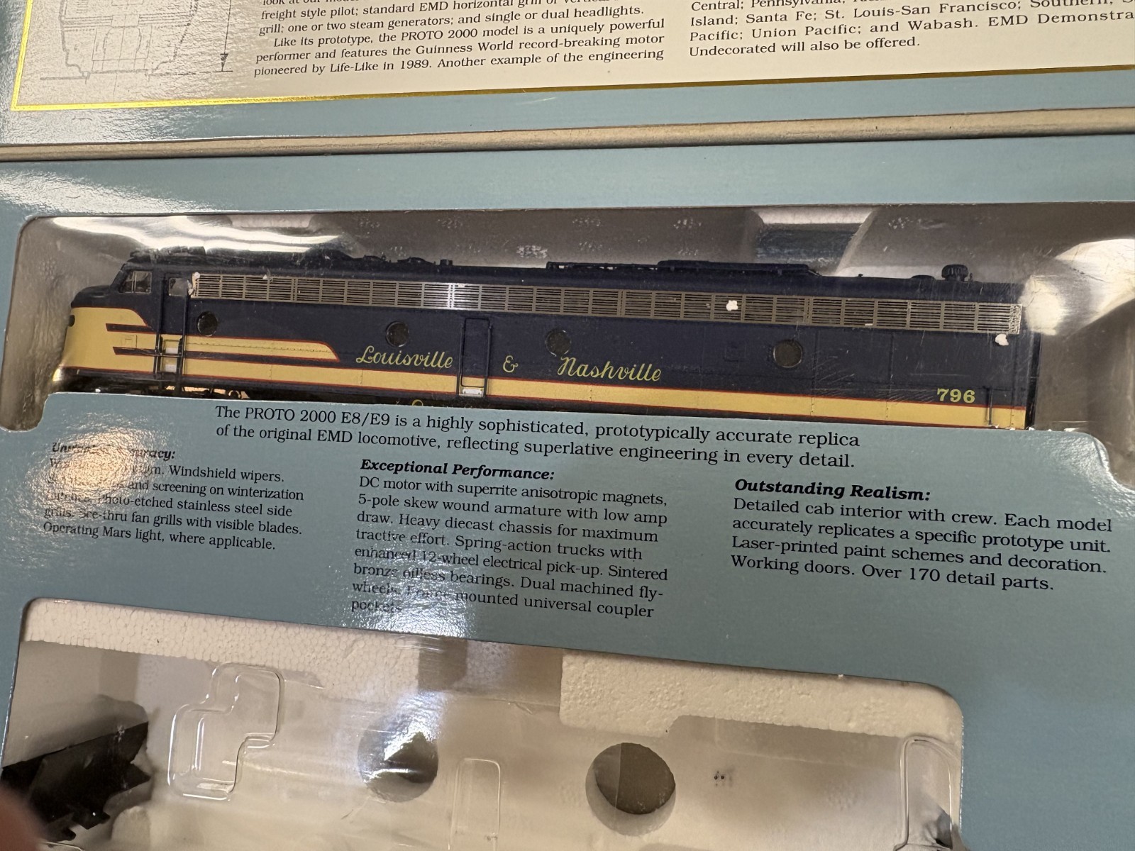 DCAS- Proto 2000 HO Scale E8/9 Locomotive L&N #796 – Item No. 8180 Original Box
