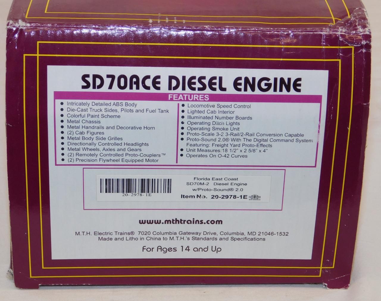 MTH 20-2978-1 EMD SD70M-2 Florida East Coast Protosounds2 Premier C-9 Diesel FEC