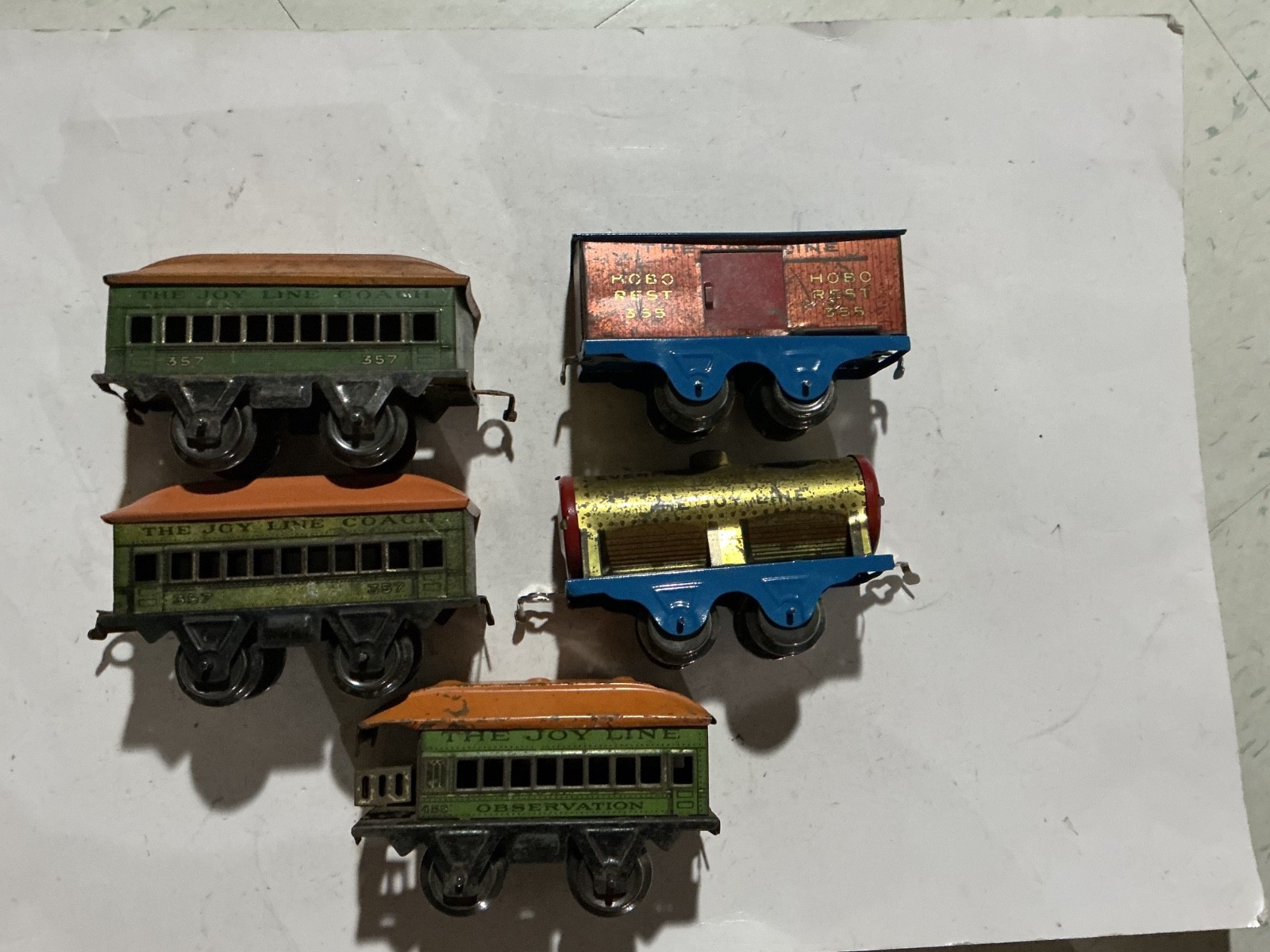 Marx 0 Gauge : Joy Line 5 cars 3 Passenger Cars, Tank and Box cars