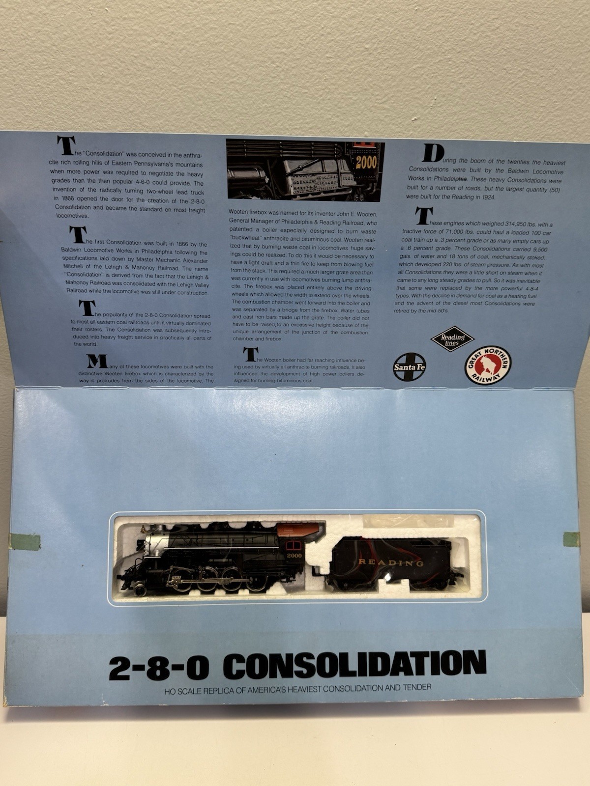 Bachmann 530-02 SANTA FE 2-8-0 Consolidation Locomotive & Tender HO Open Box