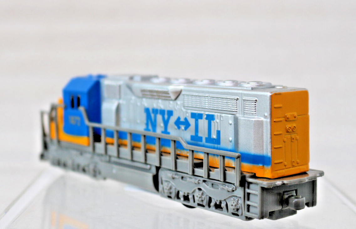 Freight Locomotive Pull Back Power Blue,Yellow Silver #1872 NY &IL Die Cast 7″
