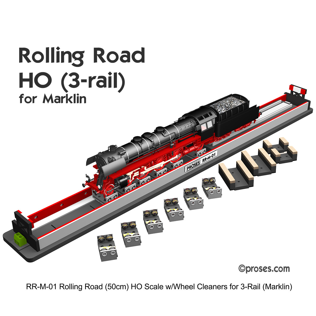 HO SCALE 3-RAIL (for MARKLIN) ROLLING ROAD W/ WHEEL CLEANING FOR MODEL TRAINS