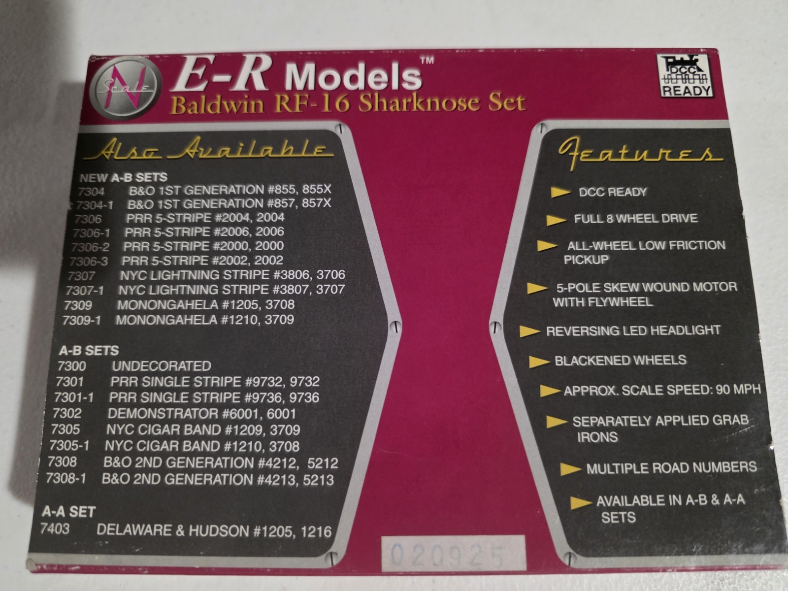 E-R Models N Scale BALDWIN RF-16 SHARKNOSE Item No. 81356 A&B set NYC #3806