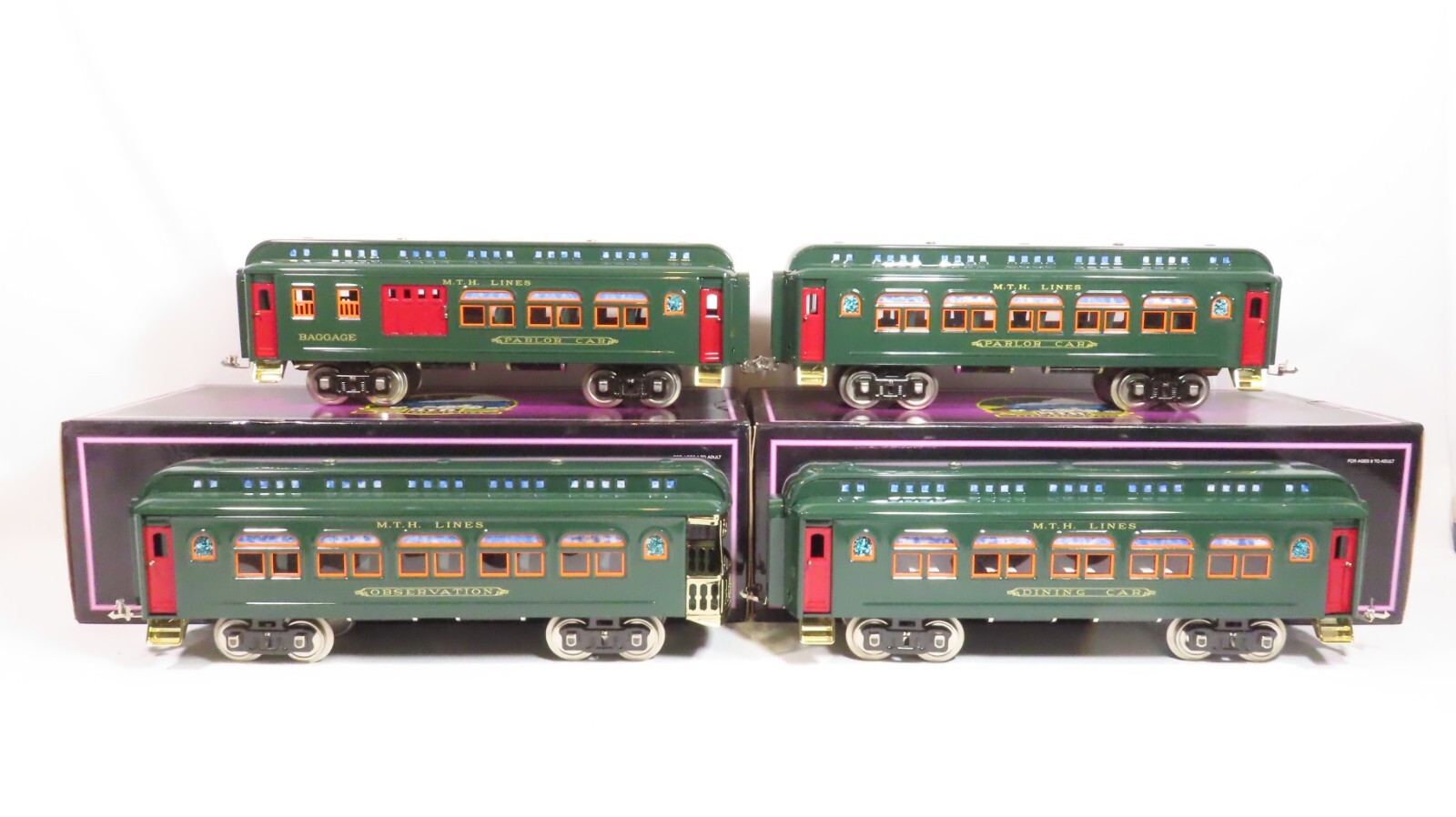 MTH 10-5011A Standard Gauge 418 Set Dark Green w/Brass Trim Passenger LN