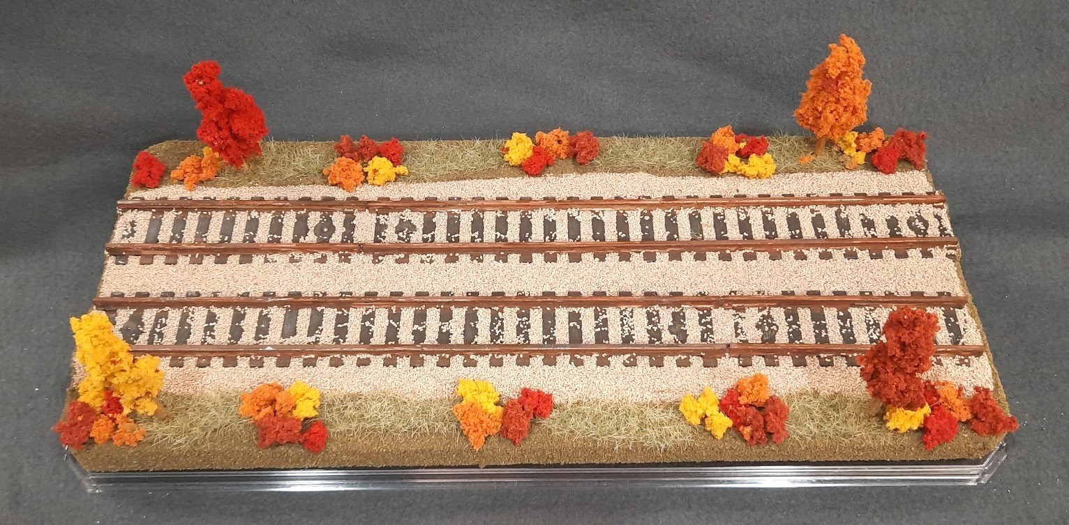 S SCALE 16″ DOUBLE TRACK DISPLAY CASE- “FALL FOILAGE SCENE”-FOR ANY S TRAINS