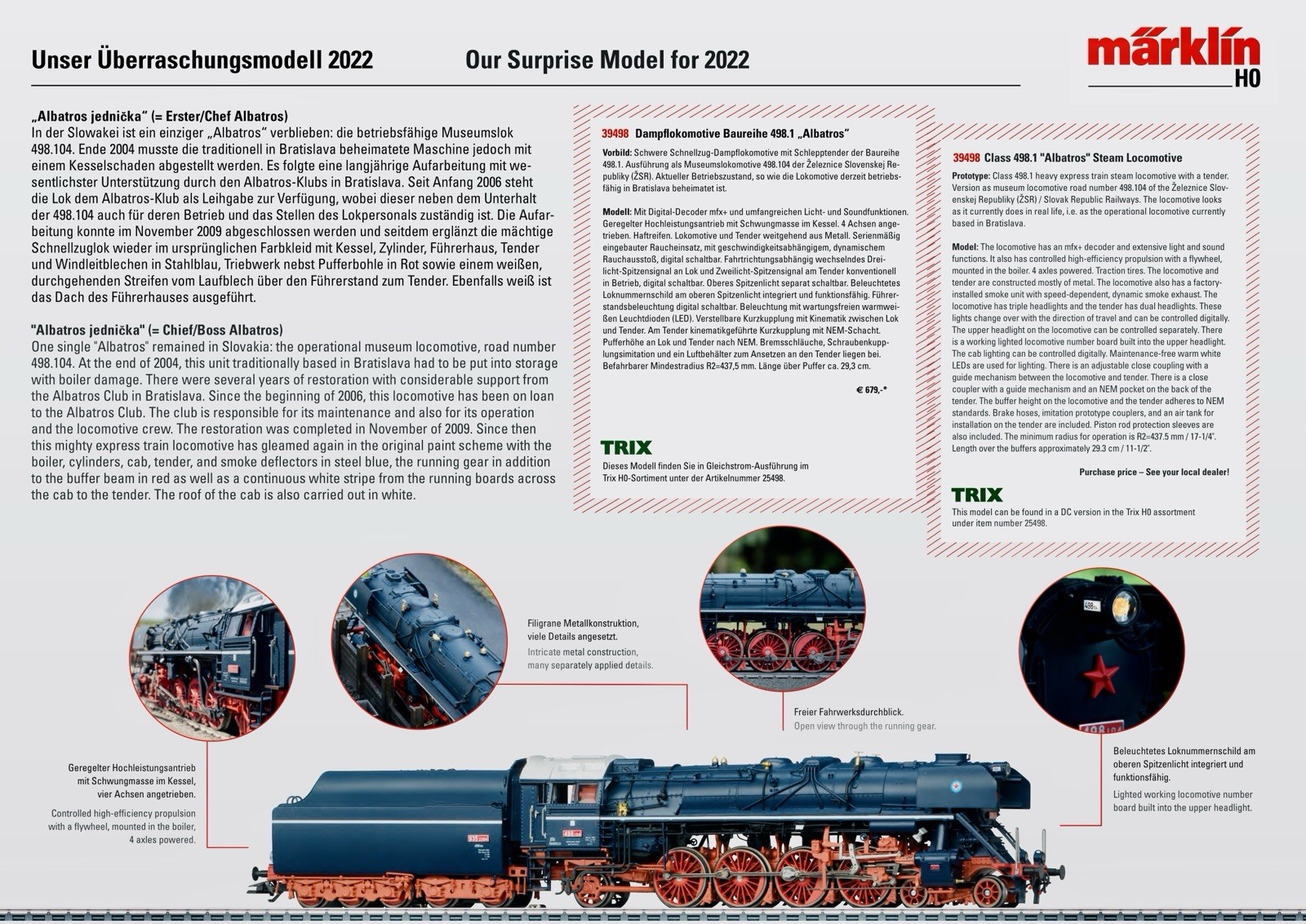Marklin 39498 NEW 3-rail H0 ČSD Cl 498.1 Albatros mfx+ dcc SOUND HO ’22 SURPRISE