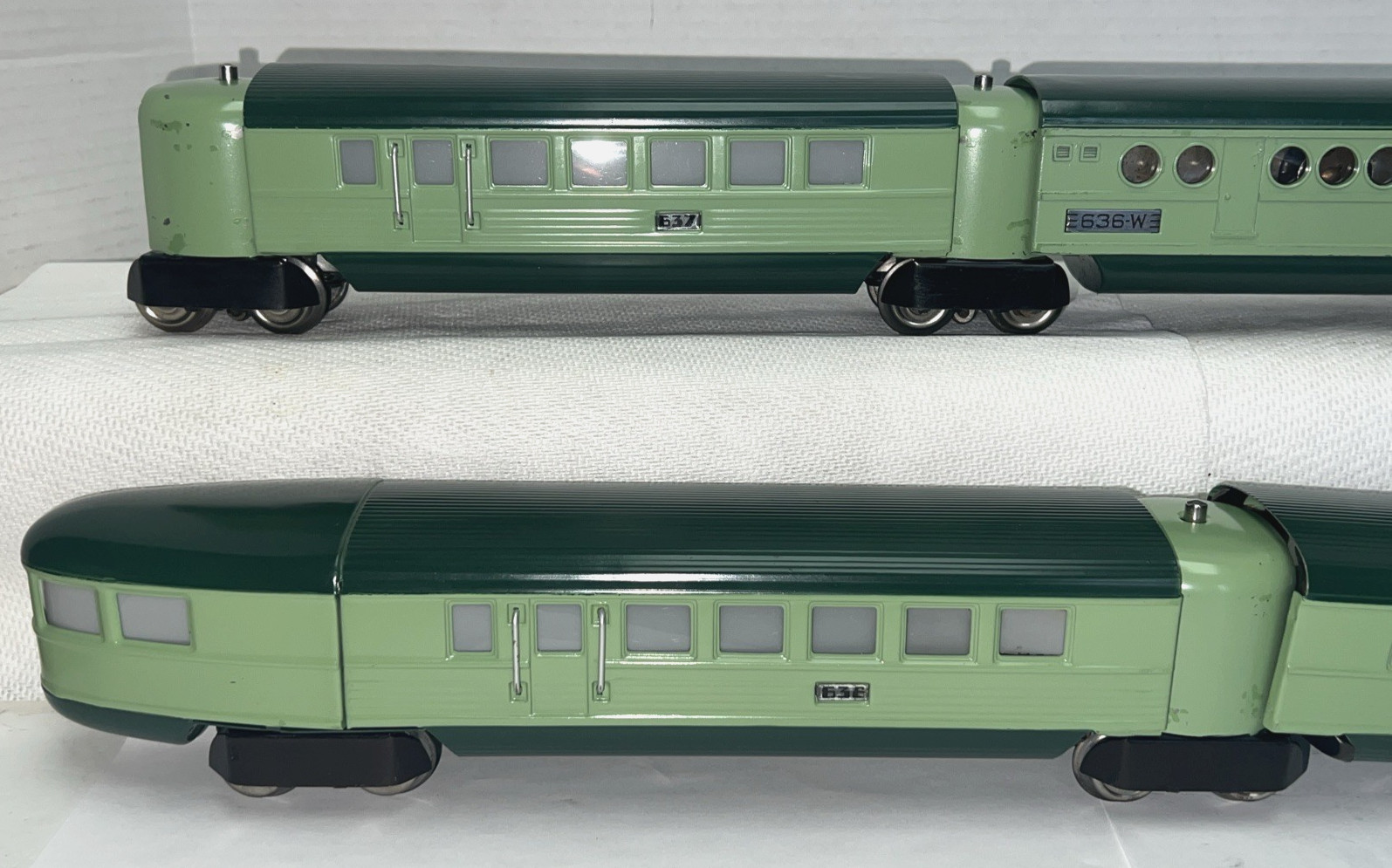 LIONEL PREWAR O-GAUGE TWO-TONE GREEN CITY OF DENVER SET 6531W W/636W/637/637/638
