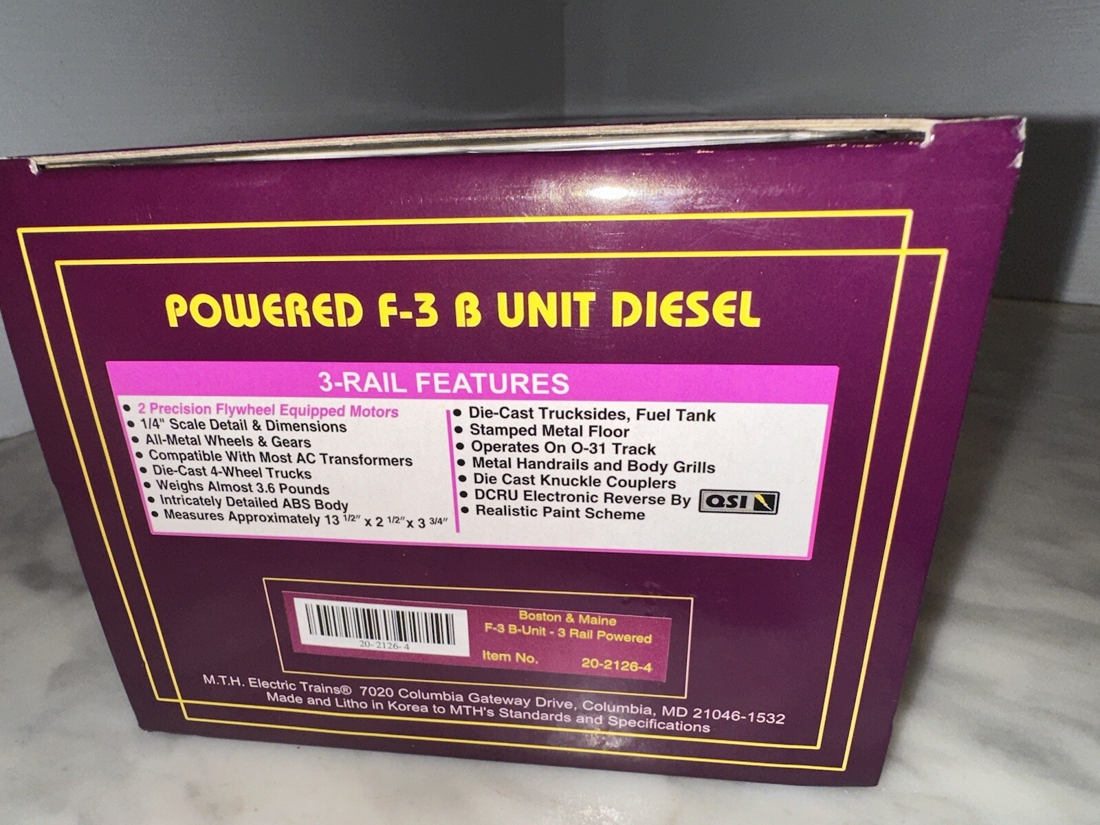 Mth 20-2186-4 Boston & Main F3 Powered B Unit In Box