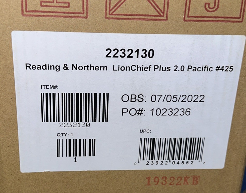 Lionel LionChief 2.0 Plus 2232130 READING & NORTHERN Steam LOCOMOTIVE Pacific O