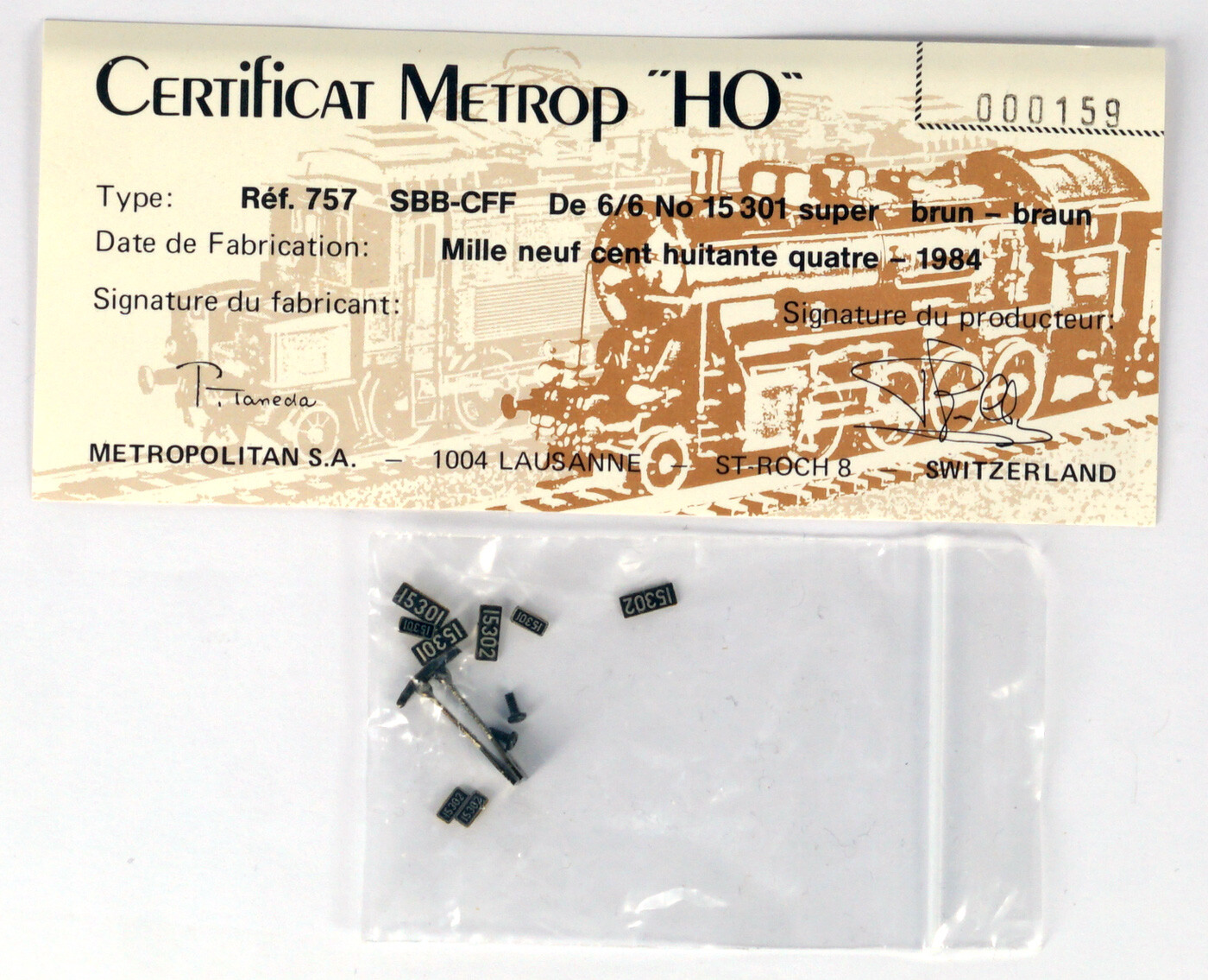 METROPOLITAN SA 757 H0 HO BRASS SBB-CFF Seethal De 6/6 No. 15 301 super brun