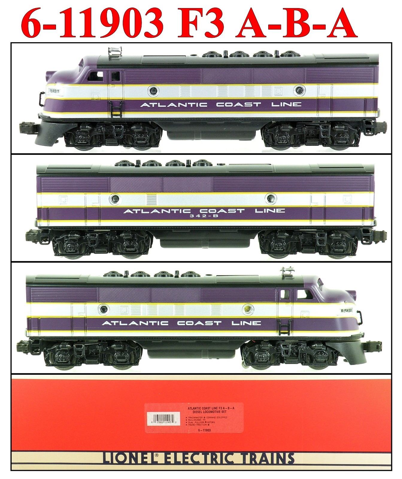 Lionel 6-11903 Atlantic Coast Lines ACL F-3 A-B-A TMCC/RailSounds 1996