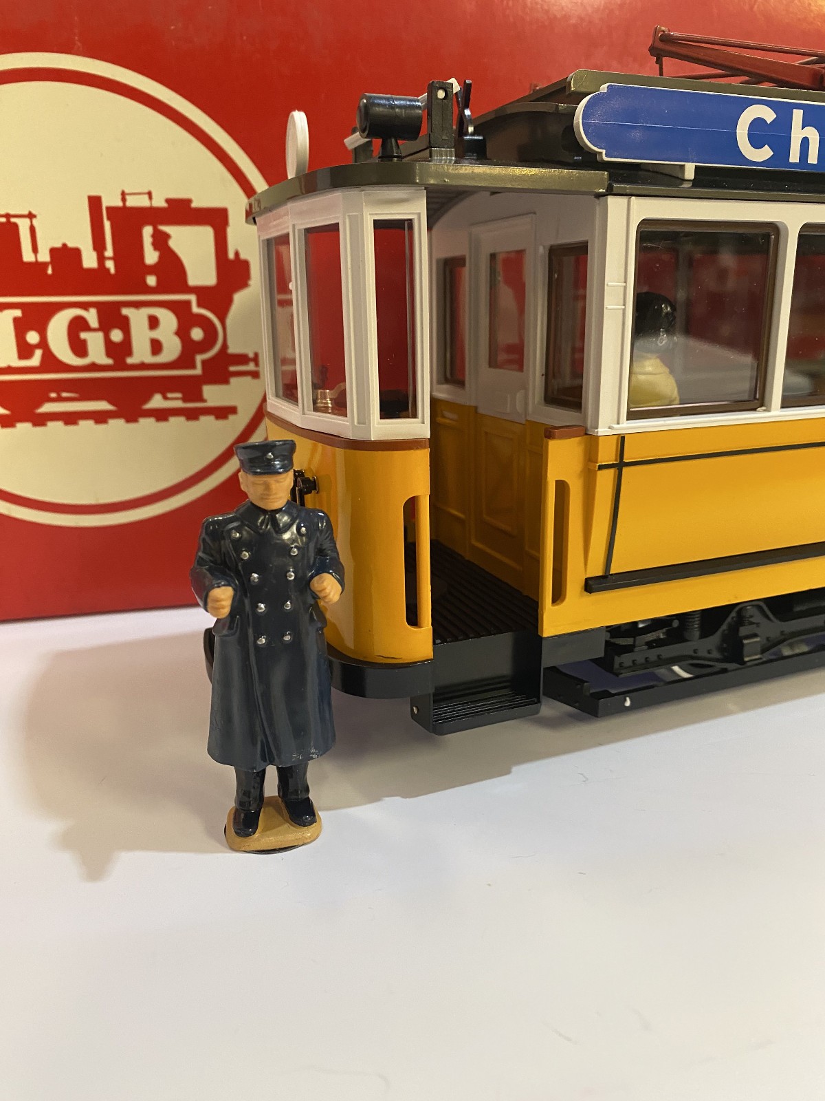LGB 2035 G Scale Unlettered Yellow Motorized Trolley Used W/ Box & Sticker Sheet