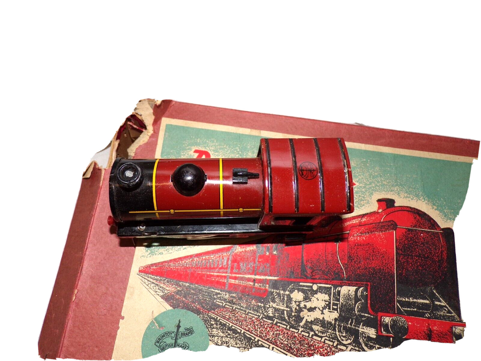 VINTAGE UK BRIMTOY TRAIN CLOCKWORK TRAIN SET WITH BOX