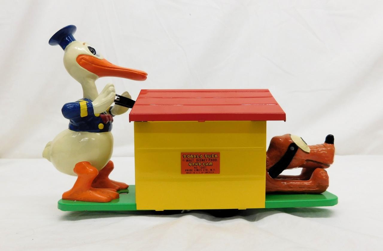 Pride Lines 1107 Donald Duck & Pluto Hand Car Quacks! Runs Disney O gauge Boxed