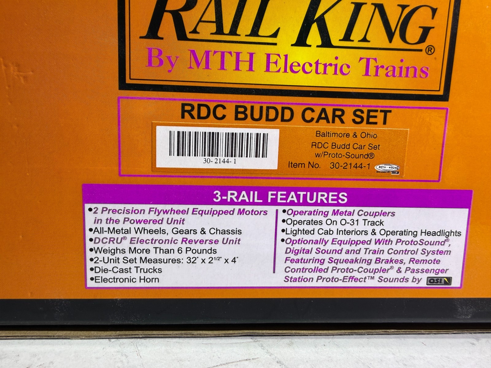 MTH RailKing Baltimore & Ohio RDC Budd Car set, 30-2144-1, W/Proto sound