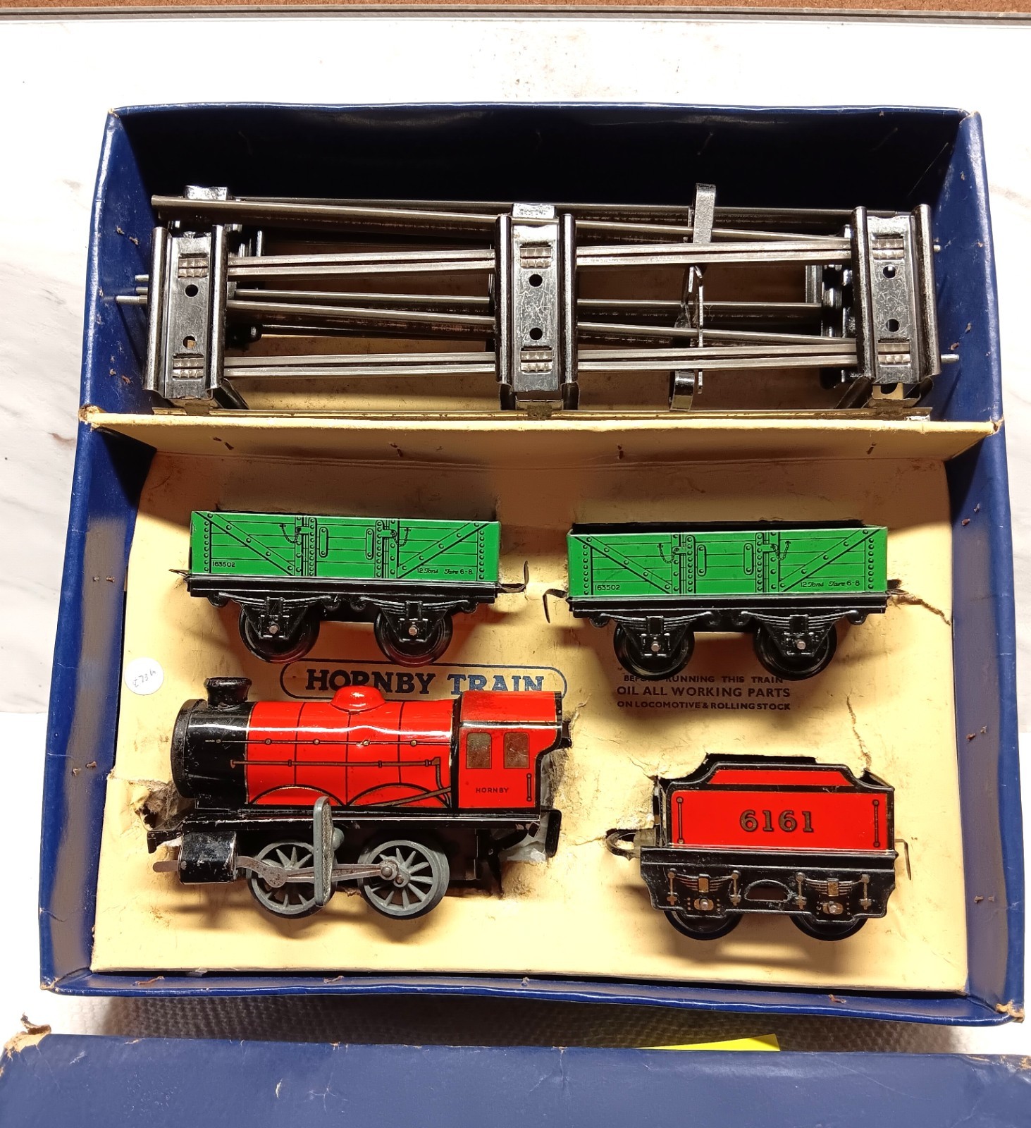 Hornby O Gauge M0 Clockwork Set c1932-33 Red Loco 6161 Boxed Prewar See Video