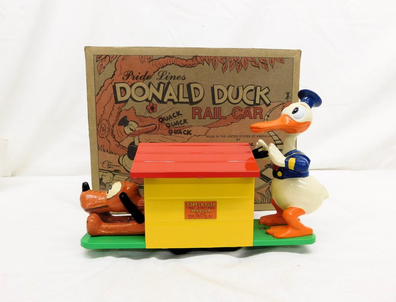 Pride Lines 1107 Donald Duck & Pluto Hand Car Quacks! Runs Disney O gauge Boxed