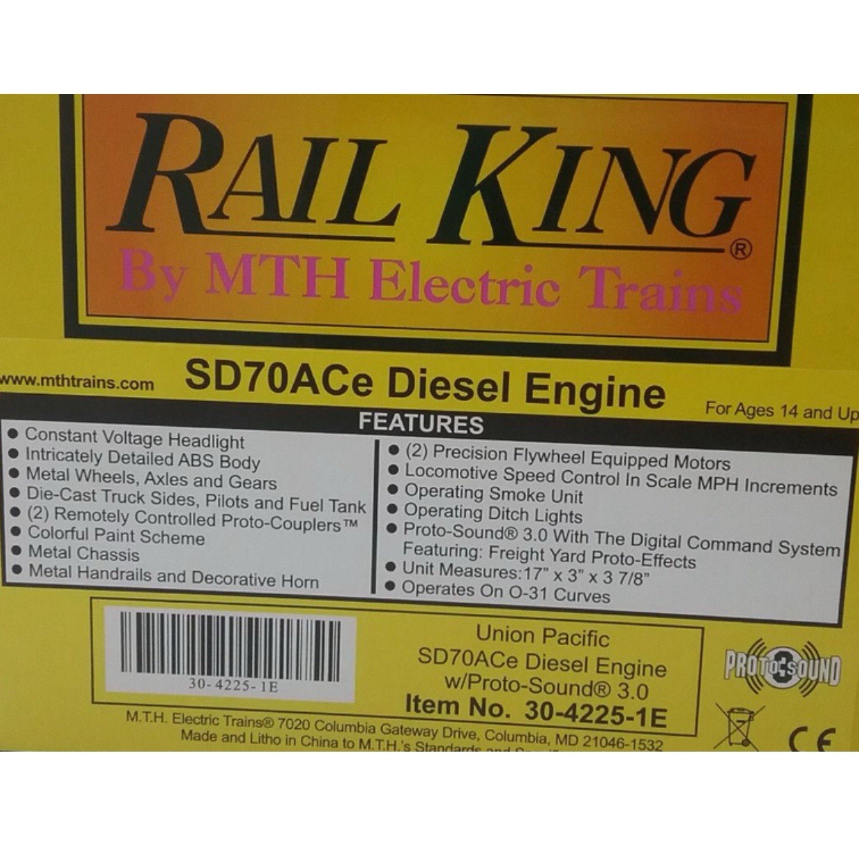 MTH RAILKING UNION PACIFIC SD70ACE DIESEL ENGINE PS3! 30-4425-1E AMERICAN FLAG