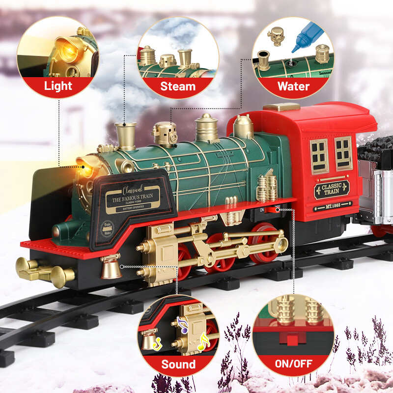 RC Train Toy Remote Control Train w/Smoke Real Sound Light Birthday Gift For Kid