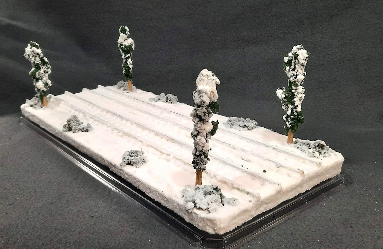 S SCALE 16″ DOUBLE TRACK DISPLAY CASE- “WINTER SCENE”-FOR ANY S TRAINS