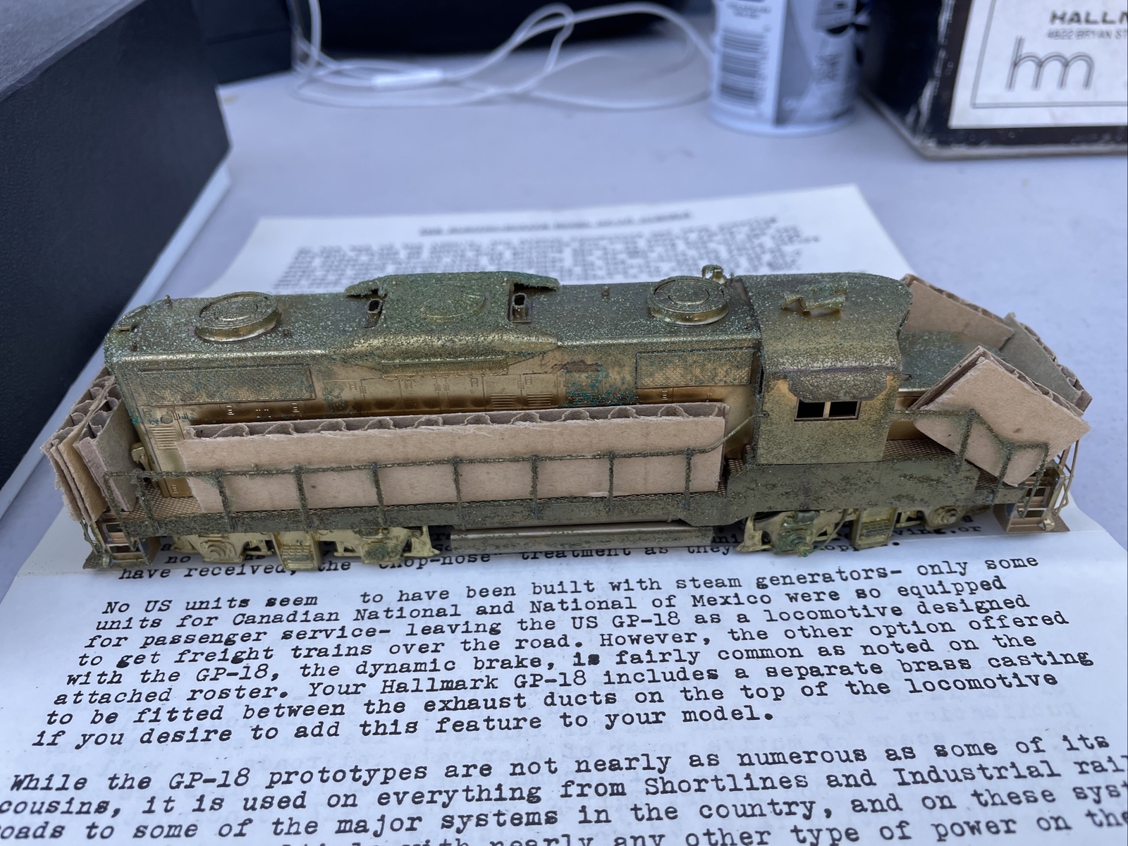 Hallmark Models BRASS EMD GP-18 Low Hood Diesel Locomotive, W/foam Stains