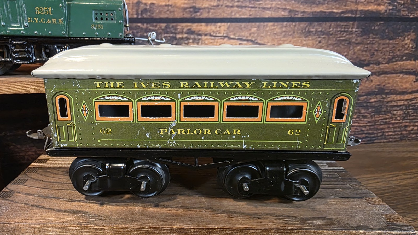Vintage Ives 3251 Locomotive Train Set w/ No 60 Mail 61 Chair 62 Parlor Cars