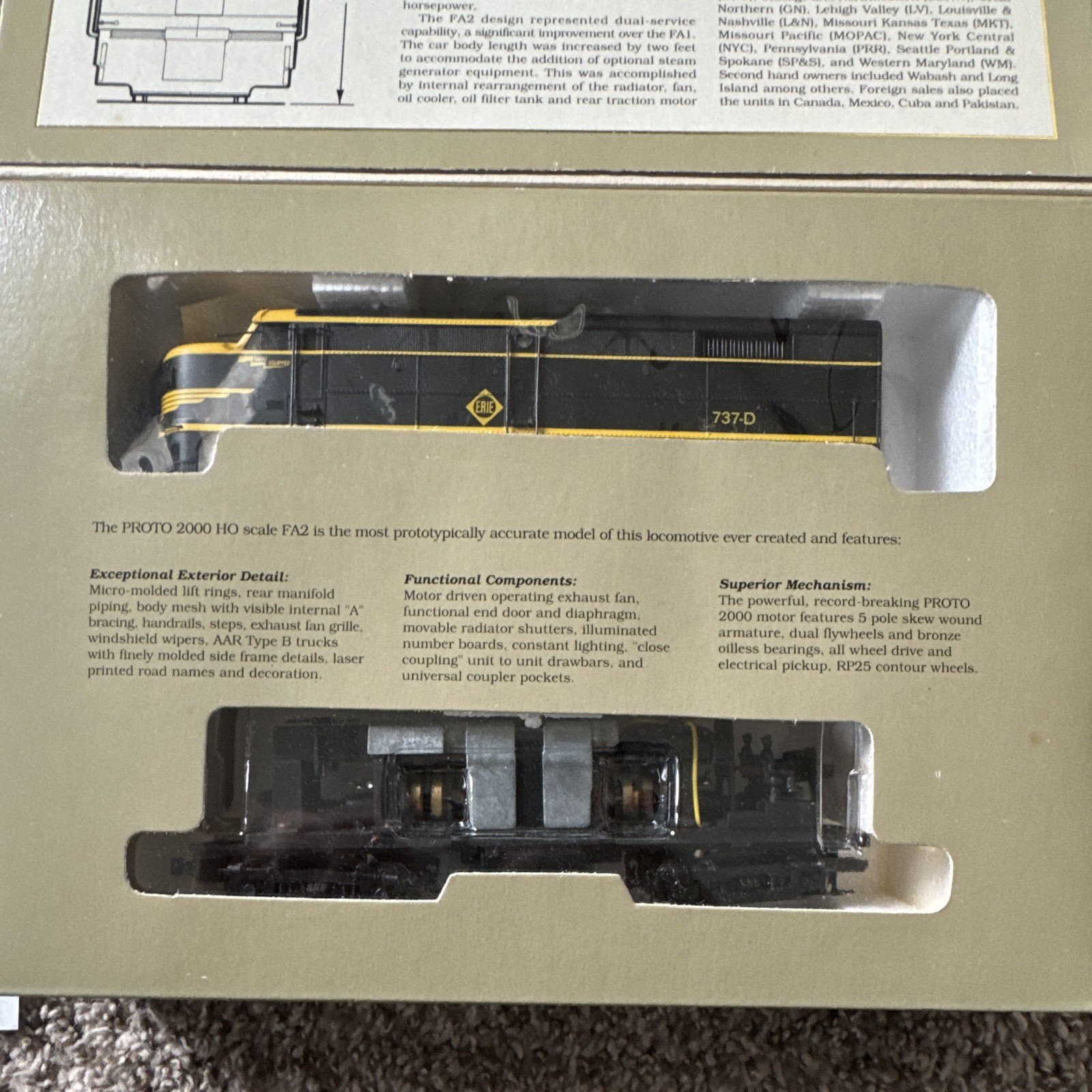 PROTO 2000 FA2 HO 1:87 Erie 737-D Diesel Locomotive DC Analog 2-Rail