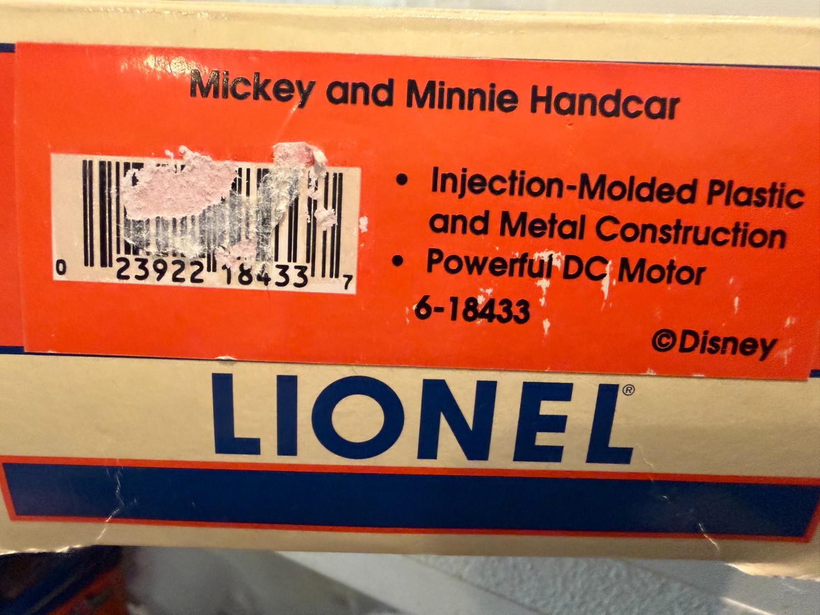 Lionel 6-18433 O Gauge Mickey & Minnie Christmas Operating Handcar NIB