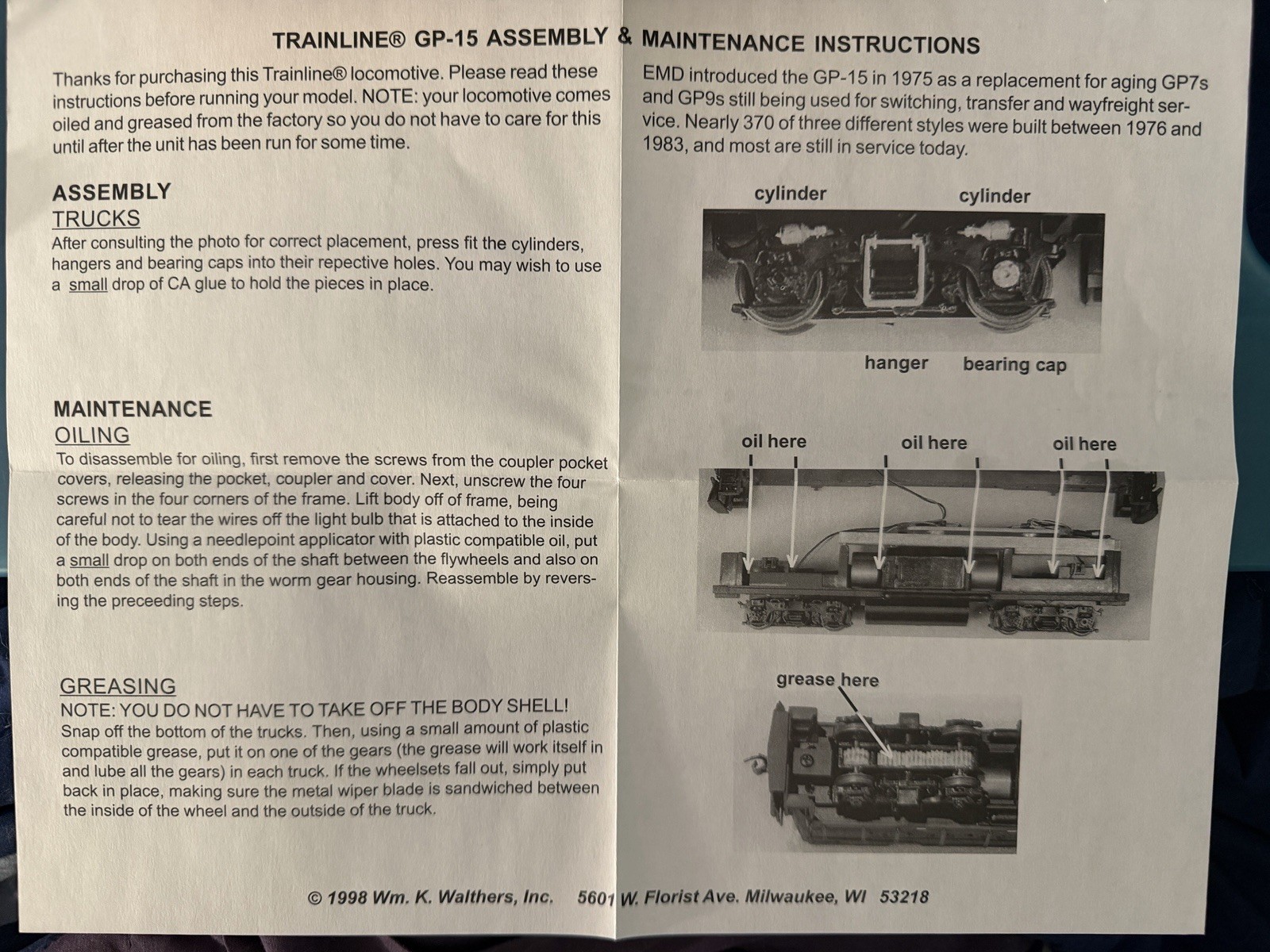 Walthers Trainline 931-355 HO C&O Chessie System #1520 GP15 Diesel Locomotive