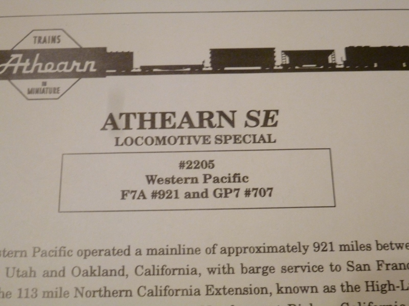 ATHEARN HO SPECIAL EDITION WESTERN PACIFIC F7A & GP7 #2205 BOTH POWERED