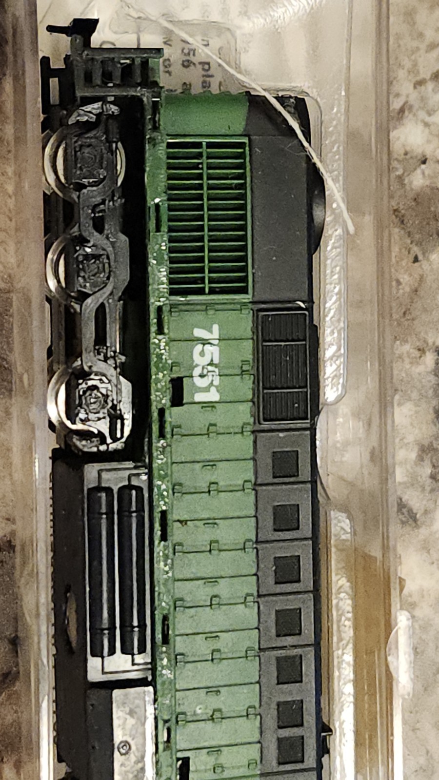 Burlington Northern 7551 N Gauge Diesel Locomotive Green Black Plastic