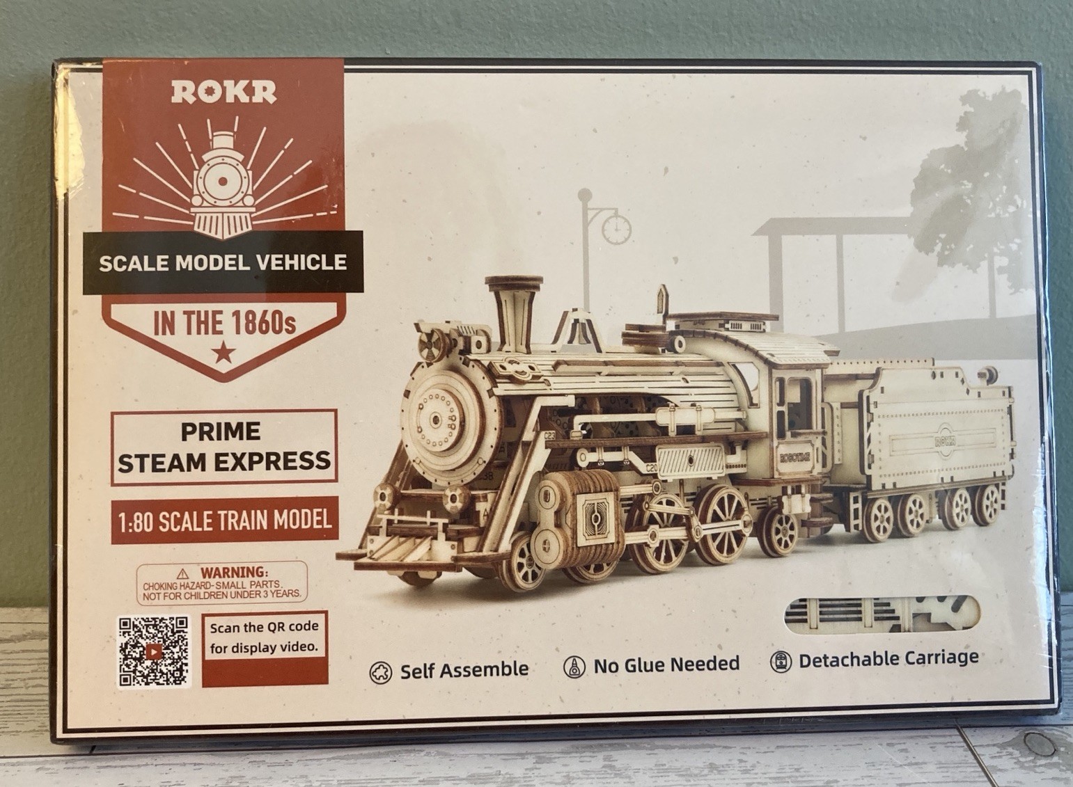 ROKR Train 1860s PRIME STEAM EXPRESS 3D Wooden Model Locomotive 1:80 Scale