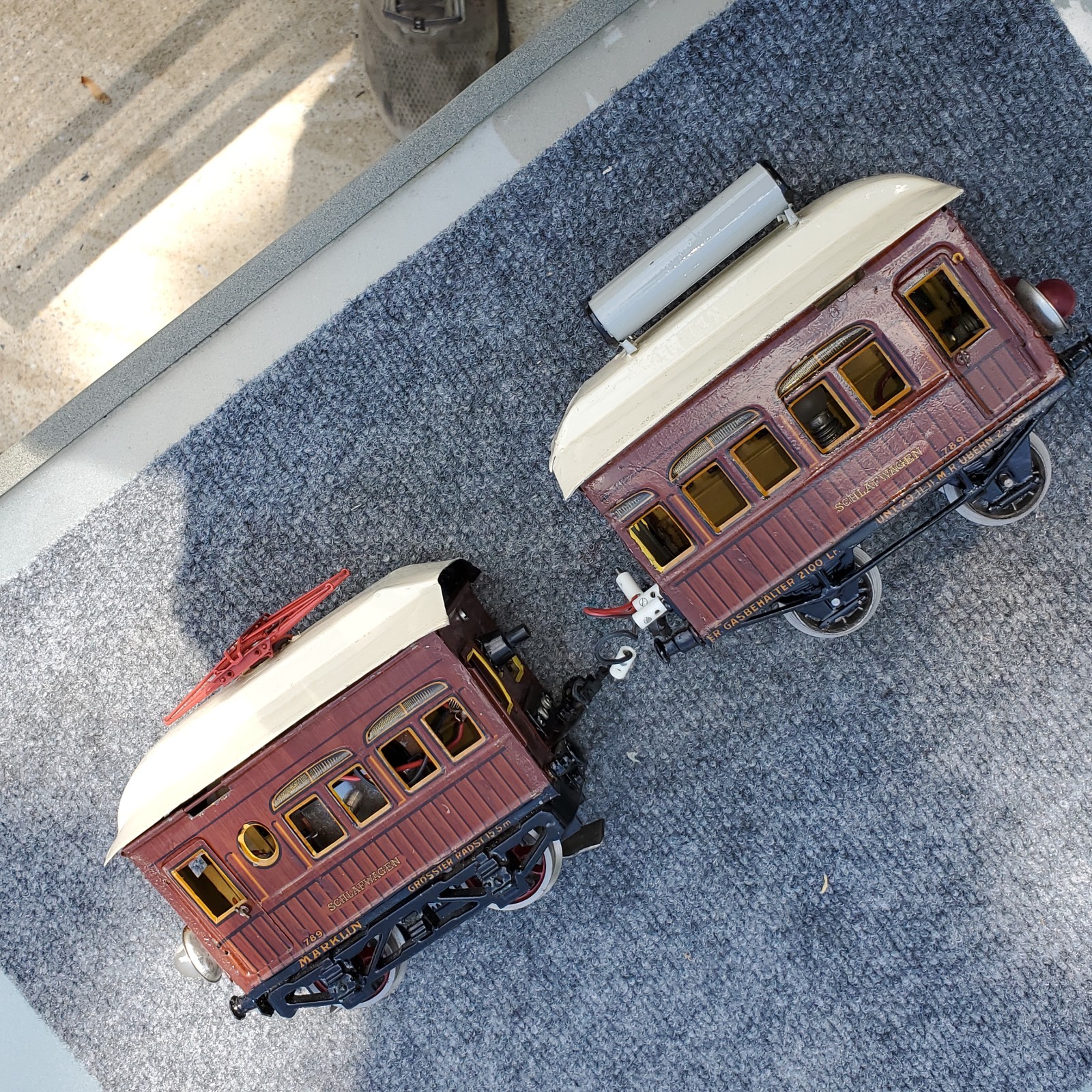 Early Marklin Electric 1 Gauge Trolley Engine and Trailor, #889 On Both, Rare