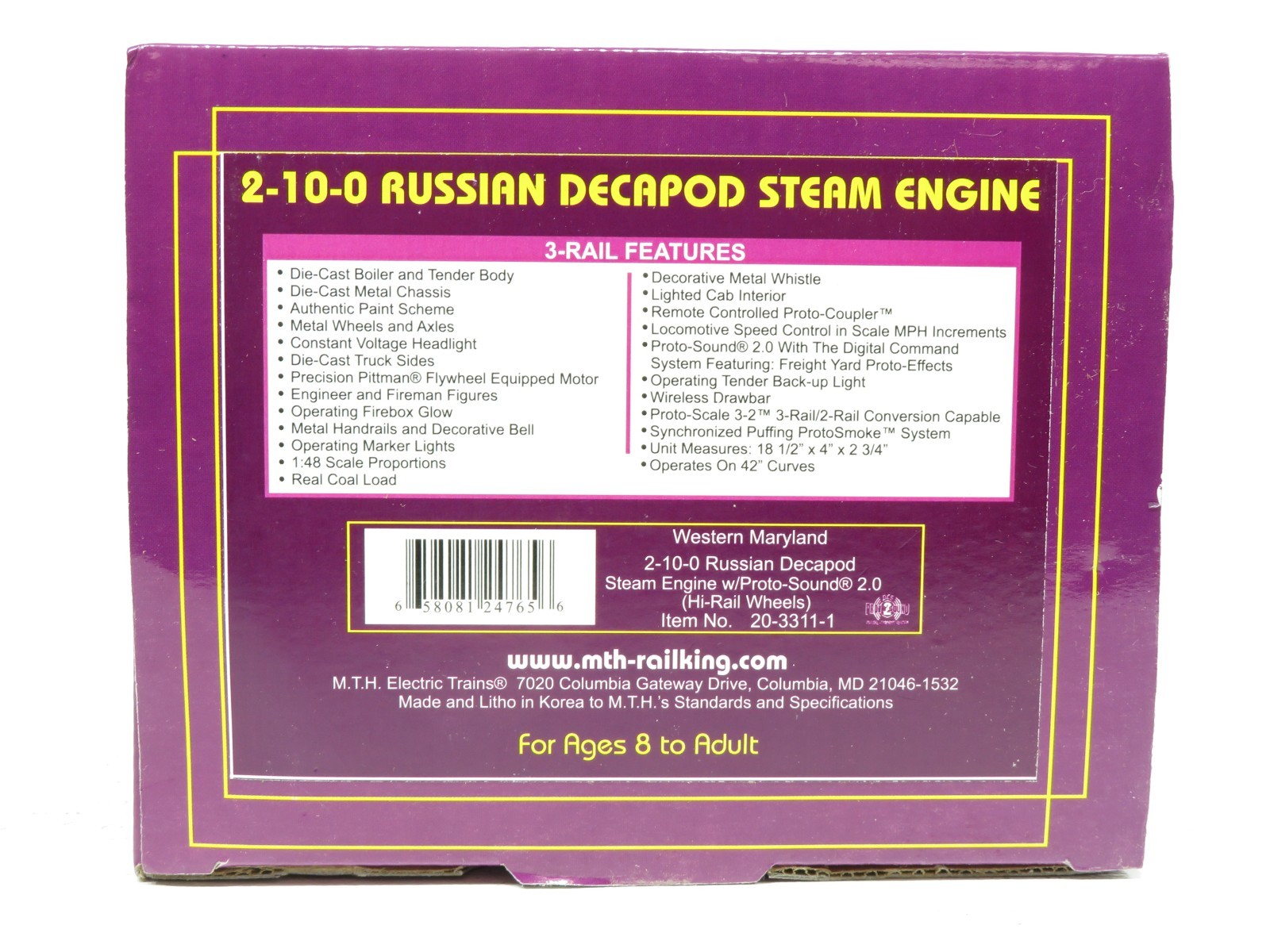 MTH 20-3311-1 Western Maryland 2-10-0 Russian Decapod w/Proto2 NIB